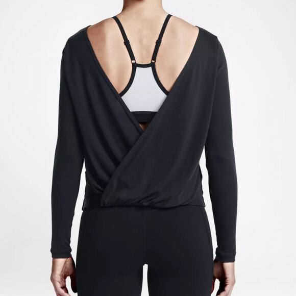Nike Draped Reversible Top Medium Black Banded Athletic Casual Athleisure Ballet - Picture 1 of 10